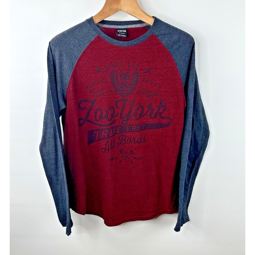 Zoo York Men's M Long Sleeve Baseball Pullover T-shirt Maroon Gray Logo Cotton‎